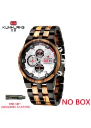 Kunhuang Men's Luxury Brand Personality Sports Mens Wooden Watches Quartz Clock Men Multifunctional Wooden Watch Relogio masculino