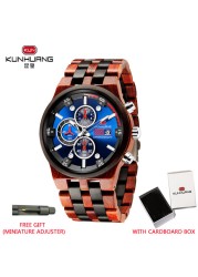 Kunhuang Men's Luxury Brand Personality Sports Mens Wooden Watches Quartz Clock Men Multifunctional Wooden Watch Relogio masculino