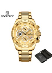 NAVIFORCE Men's Sport Watch Wristwatch Luxury Brand Military Chronograph Stainless Steel Male Quartz Watch Gift 8021