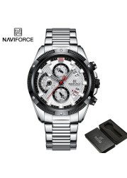 NAVIFORCE Men's Sport Watch Wristwatch Luxury Brand Military Chronograph Stainless Steel Male Quartz Watch Gift 8021