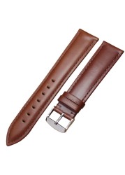 Cowhide Watch Band Bracelet 18 19 20 21 22 24mm Brown Black Women Men Soft Strap with Silver Pin Golden Buckle Watchband