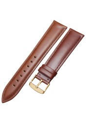 Cowhide Watch Band Bracelet 18 19 20 21 22 24mm Brown Black Women Men Soft Strap with Silver Pin Golden Buckle Watchband