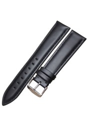 Cowhide Watch Band Bracelet 18 19 20 21 22 24mm Brown Black Women Men Soft Strap with Silver Pin Golden Buckle Watchband