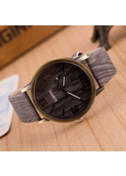 Hot Simulation Wooden Men's Quartz Watches Popular Casual Wooden Color Leather Strap Clock Creative Personality Male Wristwatch