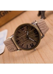 Hot Simulation Wooden Men's Quartz Watches Popular Casual Wooden Color Leather Strap Clock Creative Personality Male Wristwatch