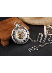 Gold Retro Hand Wind Mechanical Luxury Steampunk Pocket Watch Hollow Watches Roman Numerals Clock With Fob Chain Reloj Hombre