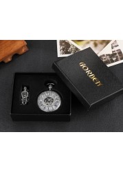 Gold Retro Hand Wind Mechanical Luxury Steampunk Pocket Watch Hollow Watches Roman Numerals Clock With Fob Chain Reloj Hombre