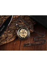 Retro Hand Wind Mechanical Luxury Steampunk Pocket Watch Hollow Silver Watches Roman Numerals Clock With Fob Chain Reloj Hombre