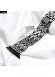 URVOI Strap for Apple Watch Series 7 6 SE 5 4 321 Stainless Steel Strap for iWatch VC Series Woven Pattern Bracelet Shiny Metal Band