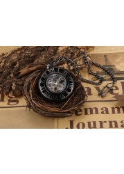 اليد الرياح الميكانيكية الفاخرة ساعة جيب Steampunk الجوف الرجال الساعات الأرقام الرومانية على مدار الساعة مع سلسلة فوب مع صندوق Reloj Hombre