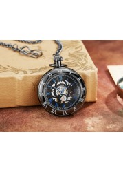 اليد الرياح الميكانيكية الفاخرة ساعة جيب Steampunk الجوف الرجال الساعات الأرقام الرومانية على مدار الساعة مع سلسلة فوب مع صندوق Reloj Hombre