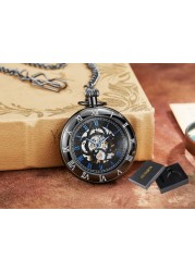 اليد الرياح الميكانيكية الفاخرة ساعة جيب Steampunk الجوف الرجال الساعات الأرقام الرومانية على مدار الساعة مع سلسلة فوب مع صندوق Reloj Hombre