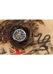 Luxury Hand Wind Mechanical Pocket Watch Vintage Hollow Steampunk Men Watches Roman Numeral Clock With Fob Chain Reloj Hombre