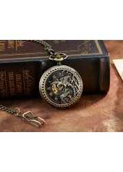 Luxury Hand Wind Mechanical Pocket Watch Vintage Hollow Steampunk Men Watches Roman Numeral Clock With Fob Chain Reloj Hombre