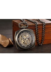 Luxury Black Pocket Watch Vintage Hand Wind Mechanical Steampunk Men Watches Roman Numerals Clock With Fob Chain Reloj Hombre