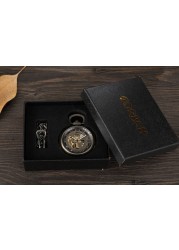 Luxury Black Pocket Watch Vintage Hand Wind Mechanical Steampunk Men Watches Roman Numerals Clock With Fob Chain Reloj Hombre