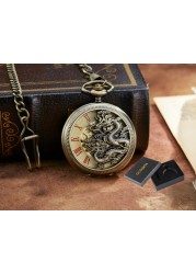 Luxury Black Pocket Watch Vintage Hand Wind Mechanical Steampunk Men Watches Roman Numerals Clock With Fob Chain Reloj Hombre