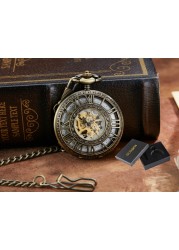 Luxury Black Pocket Watch Vintage Hand Wind Mechanical Steampunk Men Watches Roman Numerals Clock With Fob Chain Reloj Hombre