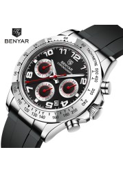 BENYAR New Luxury Men's Quartz Wrist Watches Top Brand Chronograph Stainless Steel 30M Waterproof Sport Watch for Men reloj hombre