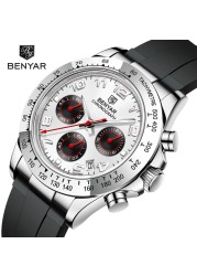 BENYAR New Luxury Men's Quartz Wrist Watches Top Brand Chronograph Stainless Steel 30M Waterproof Sport Watch for Men reloj hombre