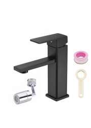 SOGANRE Basin Bathroom Sink Faucet Deck Mounted Hot Cold Water Basin Mixer Taps Matte Black Lavatory Sink Faucet Lever