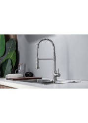 DQOK Matte Black Kitchen Faucet Deck Mounted Mixer Tap 360 Degree Rotation Stream Sprayer Nozzle Kitchen Sink Hot Cold Taps