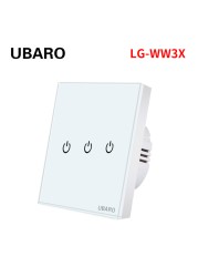 UBARO EU AC100-240V Tempered Black White Crystal Glass Touch Switch Tablet Wall Light Sensor Button 1/2/3 Gang 10A Led Indicator