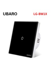 UBARO EU AC100-240V Tempered Black White Crystal Glass Touch Switch Tablet Wall Light Sensor Button 1/2/3 Gang 10A Led Indicator