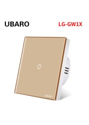 UBARO EU AC100-240V Tempered Black White Crystal Glass Touch Switch Tablet Wall Light Sensor Button 1/2/3 Gang 10A Led Indicator