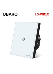 UBARO EU AC100-240V Tempered Black White Crystal Glass Touch Switch Tablet Wall Light Sensor Button 1/2/3 Gang 10A Led Indicator