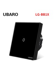 UBARO EU AC100-240V Tempered Black White Crystal Glass Touch Switch Tablet Wall Light Sensor Button 1/2/3 Gang 10A Led Indicator