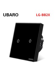 UBARO EU AC100-240V Tempered Black White Crystal Glass Touch Switch Tablet Wall Light Sensor Button 1/2/3 Gang 10A Led Indicator