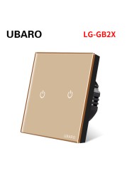 UBARO EU AC100-240V Tempered Black White Crystal Glass Touch Switch Tablet Wall Light Sensor Button 1/2/3 Gang 10A Led Indicator