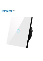 BONDA Touch Wall Switch 220V EU Standard Tempered Glass Crystal Power Panel 1/2/3 Gang 1 Way Light Sensor Switch Waterproof