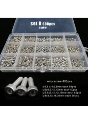 Total 400/650/1140/2100X M1.6 M2 M2.5 M3 M4 M5 304 Stainless Steel Hex Handle Hex Socket Cap Head Screw Bolt Nut Set Assortment Kit