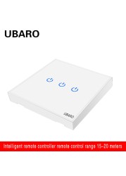 UBARO 86*86mm 433 RF Wireless Transmitter Controller Panel Tempered Glass Remote Manuel Button Without Battery 1/2/3 Gang