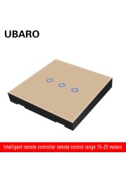 UBARO 86*86mm 433 RF Wireless Transmitter Controller Panel Tempered Glass Remote Manuel Button Without Battery 1/2/3 Gang