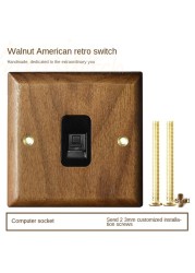 High-grade retro American industrial style light switch socket, solid wood brass toggle switch panel, antique home stay switch