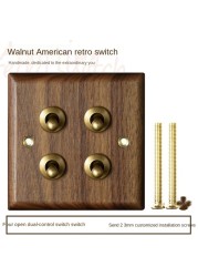 High-grade retro American industrial style light switch socket, solid wood brass toggle switch panel, antique home stay switch