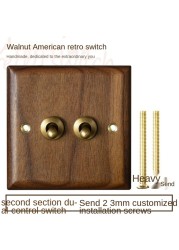 High-grade retro American industrial style light switch socket, solid wood brass toggle switch panel, antique home stay switch