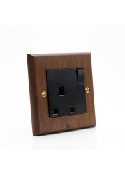 High-grade retro American industrial style light switch socket, solid wood brass toggle switch panel, antique home stay switch