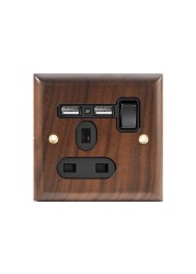 High-grade retro American industrial style light switch socket, solid wood brass toggle switch panel, antique home stay switch