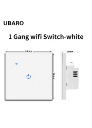 UBARO EU Standard Wifi Smart Drawer Touch Switch Luxury Glass Switch Panel Button App Control Voice Alexa Google Home 1 Gang 2 Way