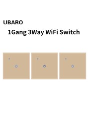 UBARO EU Standard Wifi Smart Drawer Touch Switch Luxury Glass Switch Panel Button App Control Voice Alexa Google Home 1 Gang 2 Way