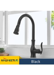 Black Spring Style Kitchen Faucet Deck Mounted 360 Degree Rotation Sink Tap Mixer Hot Cold Pull Down Sprayer Nozzle Faucets