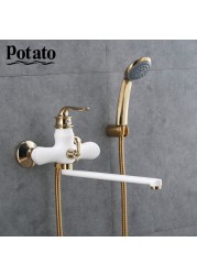 Potato Bathroom Faucet Chrome Outlet Pipe Hot and Cold Water Bath Mixer With ABS Shower Head p22219-