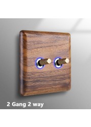 Avoir Black Walnut Solid Wood Wall Light Switches With LED Indicator Toggle Switch 1 2 3 4 Gang 2 Way EU French Electrical Socket