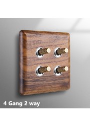 Avoir Black Walnut Solid Wood Wall Light Switches With LED Indicator Toggle Switch 1 2 3 4 Gang 2 Way EU French Electrical Socket