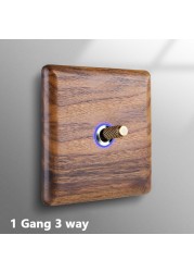 Avoir Black Walnut Solid Wood Wall Light Switches With LED Indicator Toggle Switch 1 2 3 4 Gang 2 Way EU French Electrical Socket