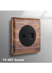 Avoir Black Walnut Solid Wood Wall Light Switches With LED Indicator Toggle Switch 1 2 3 4 Gang 2 Way EU French Electrical Socket